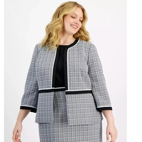NWT Kasper Women’s  Open-Front Piped-Trim Tweed Jacket - Picture 2 of 9